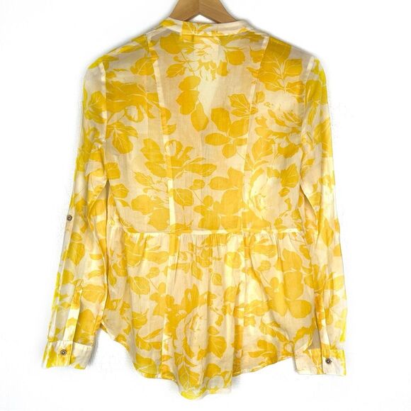 Anthropologie Maeve Yellow Floral Pinktuck Long Sleeve Cotton Blouse size 4 - Picture 3 of 5